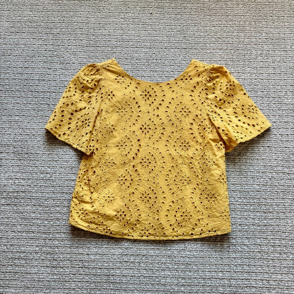 Banana Republic Eyelet Lace Cotton Blouse, XS Golden Yellow